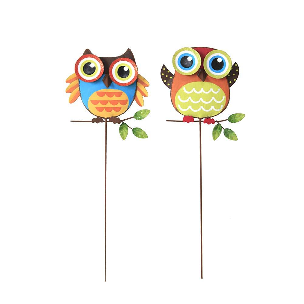 Attraction Design Metal Owl Garden Stake Set of 2, Indoor Outdoor Owl Decor for Patio Lawn Ornament Garden Yard Art Flower Bed Decoration Owl Figurine and Sculpture 16Inch