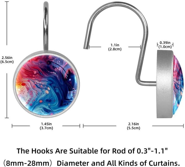 ROTSEN FURNITURE LLC. 12 Pieces Decorative Shower Curtain Hooks, Rust-Resistant Glass Finish Stainless Steel Rings