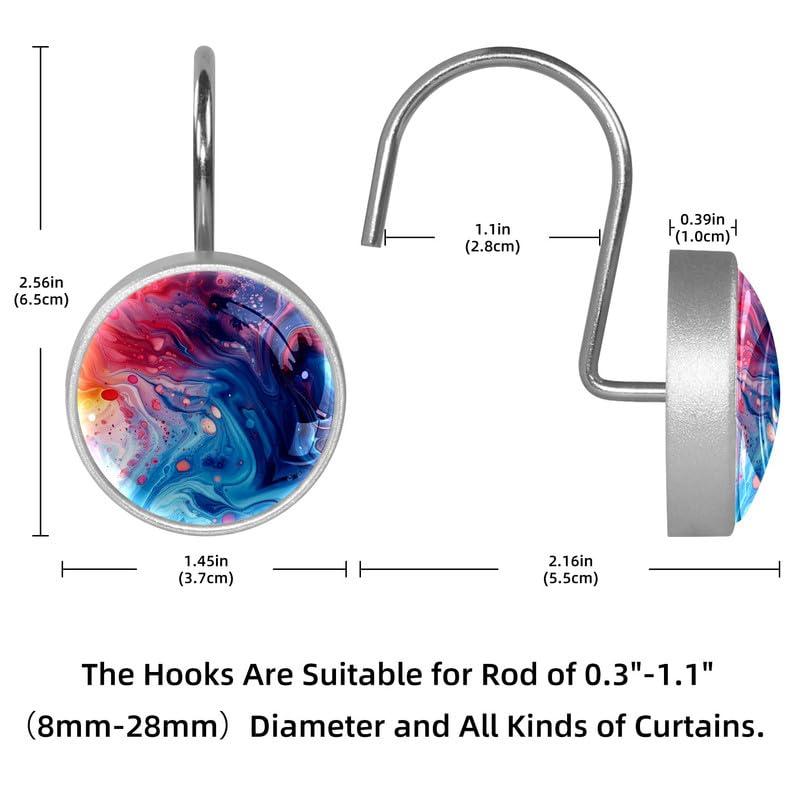 ROTSEN FURNITURE LLC. 12 Pieces Decorative Shower Curtain Hooks, Rust-Resistant Glass Finish Stainless Steel Rings