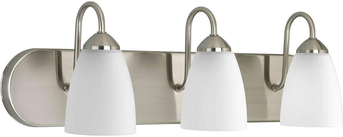 Progress Lighting Gather 3-Light Bath Bracket, Brushed Nickel, Etched Glass Shades