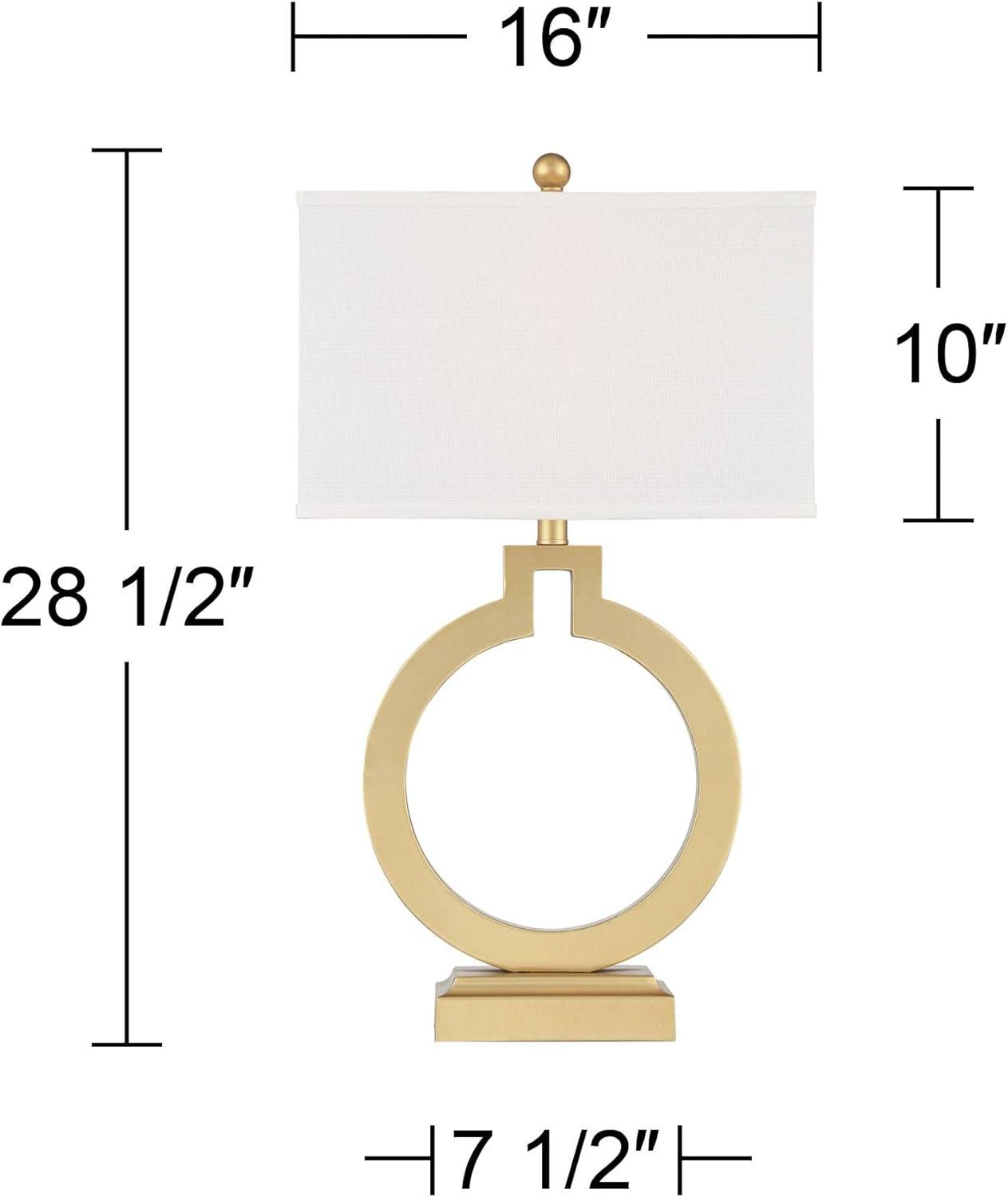 360 Lighting Modern Table Lamps 28 1/2" Tall Set of 2 with USB Charging Port Brushed Gold Open Ring White Shade for Bedroom Living Room House Bedside