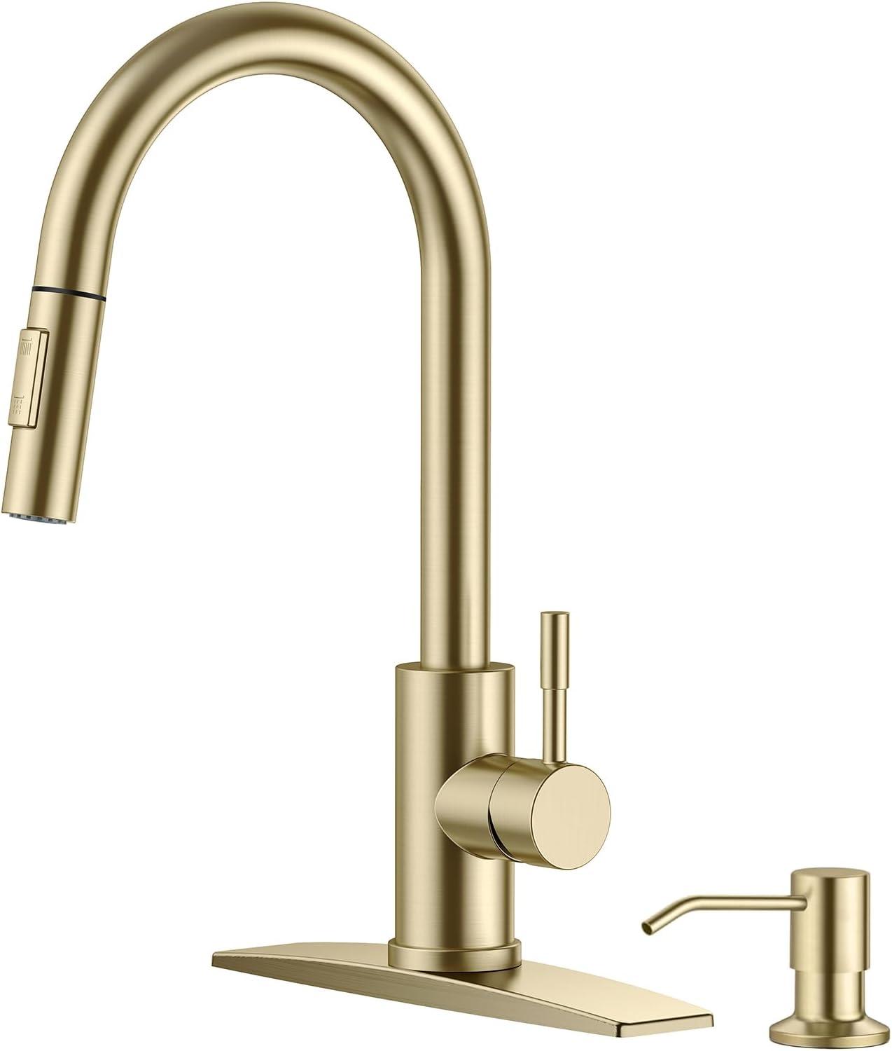 hghfhj  Pull Down Kitchen Faucet with Soap Dispenser-Gold