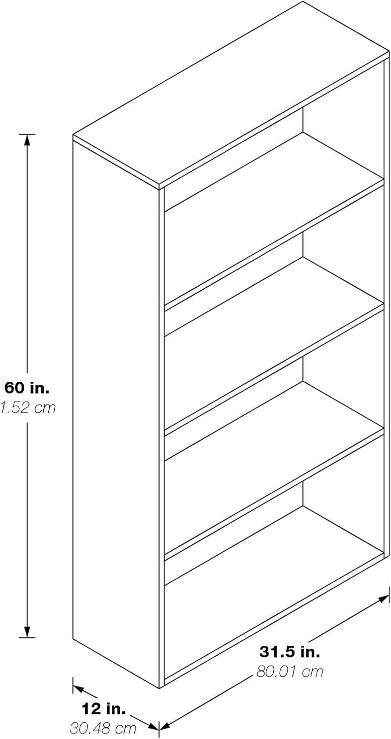 TJUNBOLIFE OSP Designs Prado 4- Bookcase with 3/4-Inch Shelves and 2 Adjustable/2 Fixed Shelves  60-Inch  Black