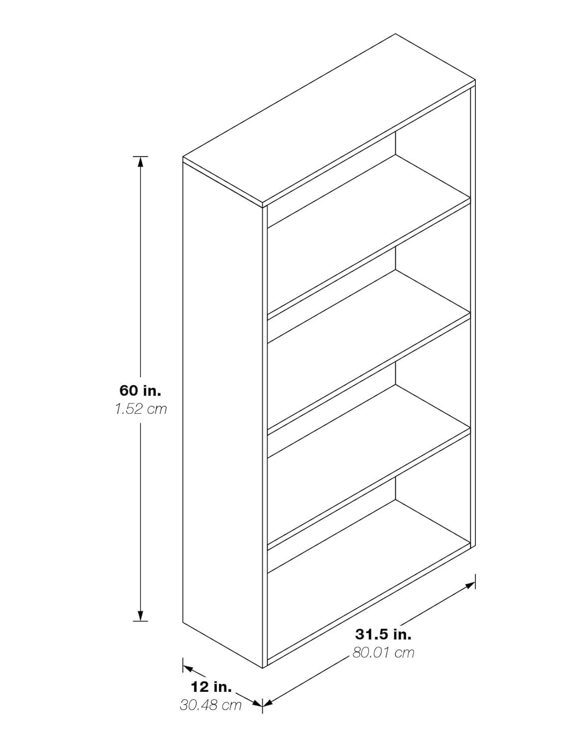 TJUNBOLIFE OSP Designs Prado 4- Bookcase with 3/4-Inch Shelves and 2 Adjustable/2 Fixed Shelves  60-Inch  Black