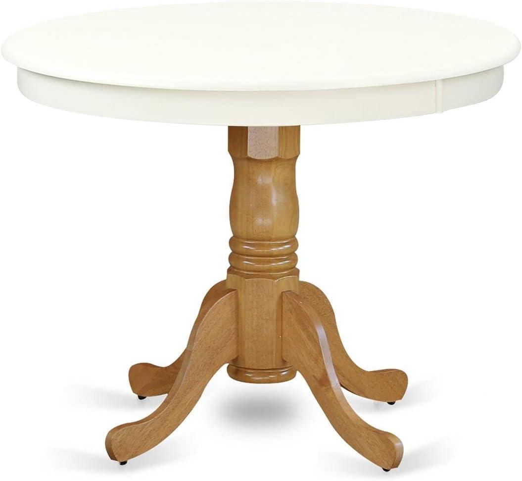 Contemporary Round Oak & Linen White Extendable Dining Table