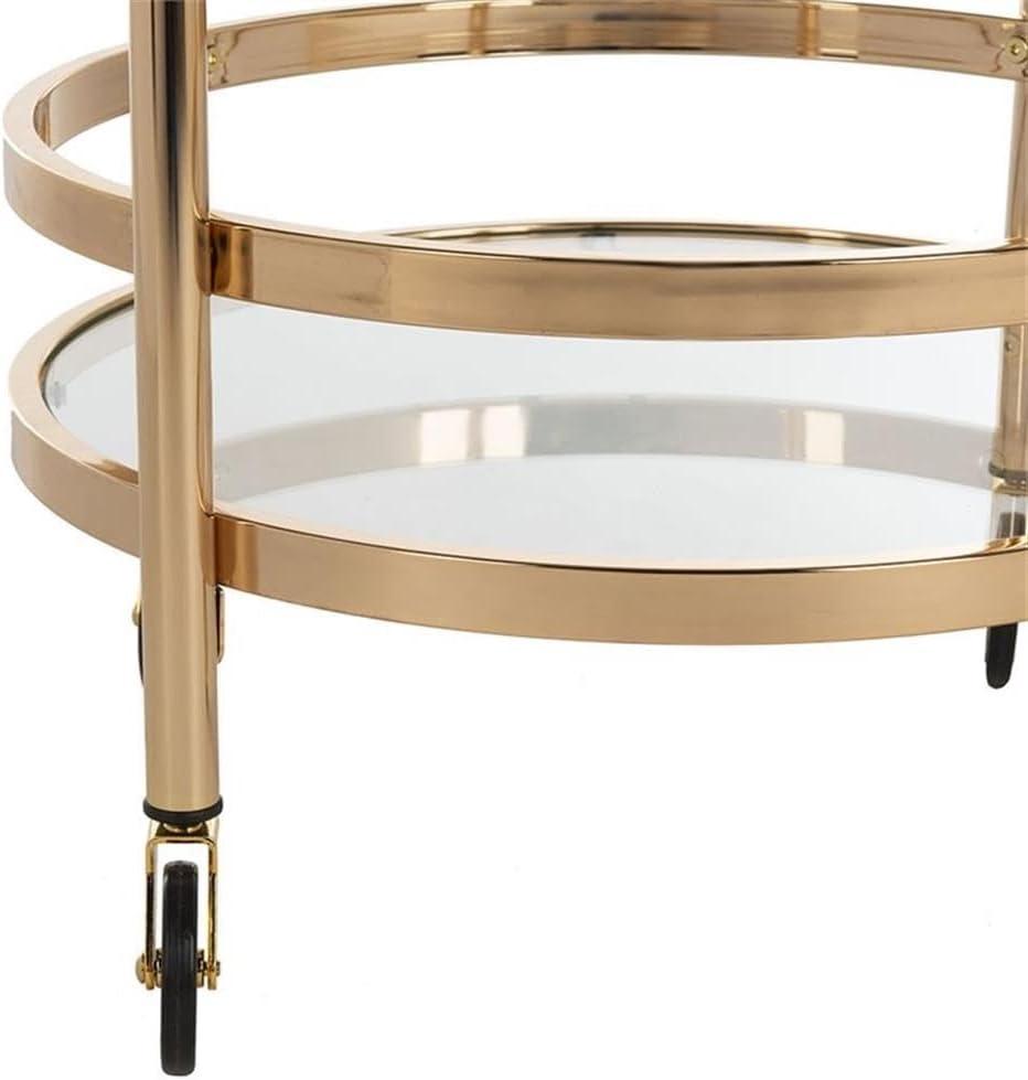 SAFAVIEH Sienna 2 Tier Modern Glam Round Bar Cart with Casters, Gold