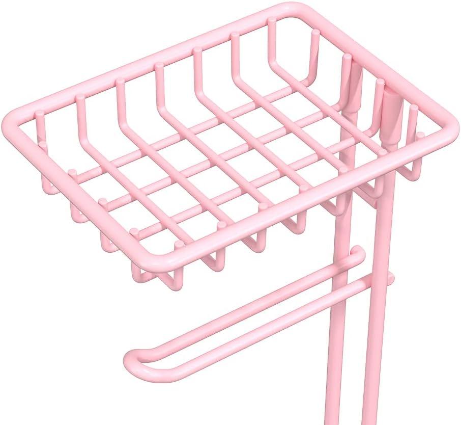 Pink Toilet Paper Holder Stand Tissue Holder for Bathroom Floor Standing Toilet Roll Dispenser Storage 4 Reserve Mega Rolls, Phone, Wipes
