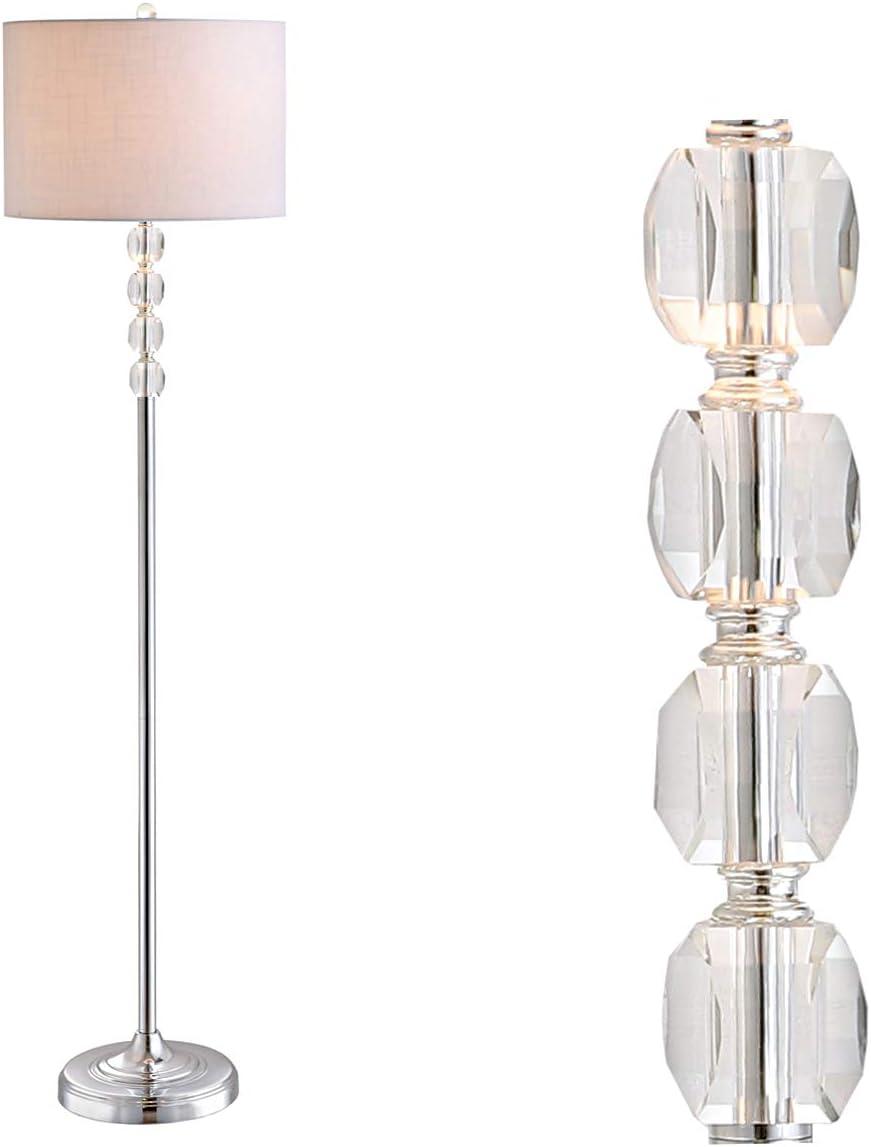 Aubrey Transitional Glam 59.5" White Linen Shade Crystal Floor Lamp