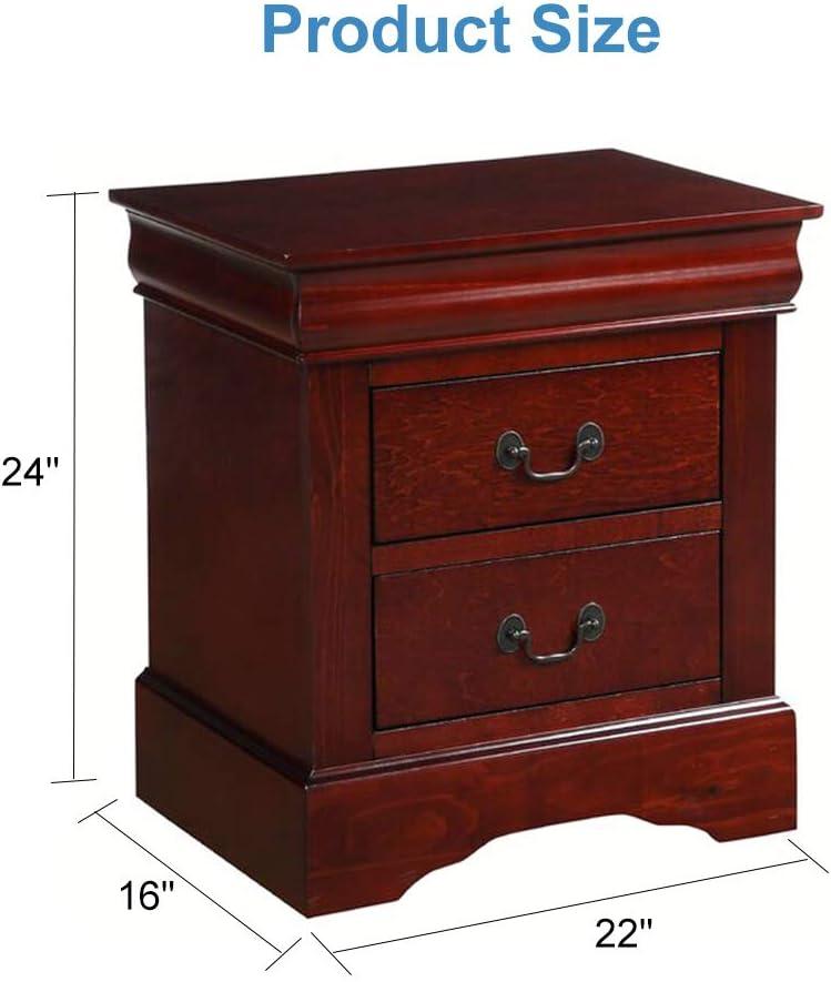 Benzara Traditional 2 Drawers wood Nightstand By Louis Philippe III, Brown