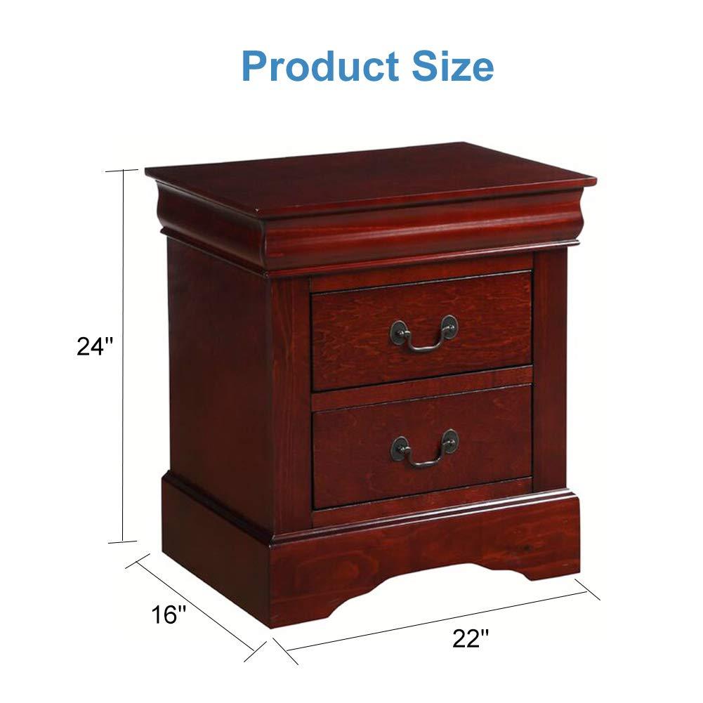 Benzara Traditional 2 Drawers wood Nightstand By Louis Philippe III, Brown