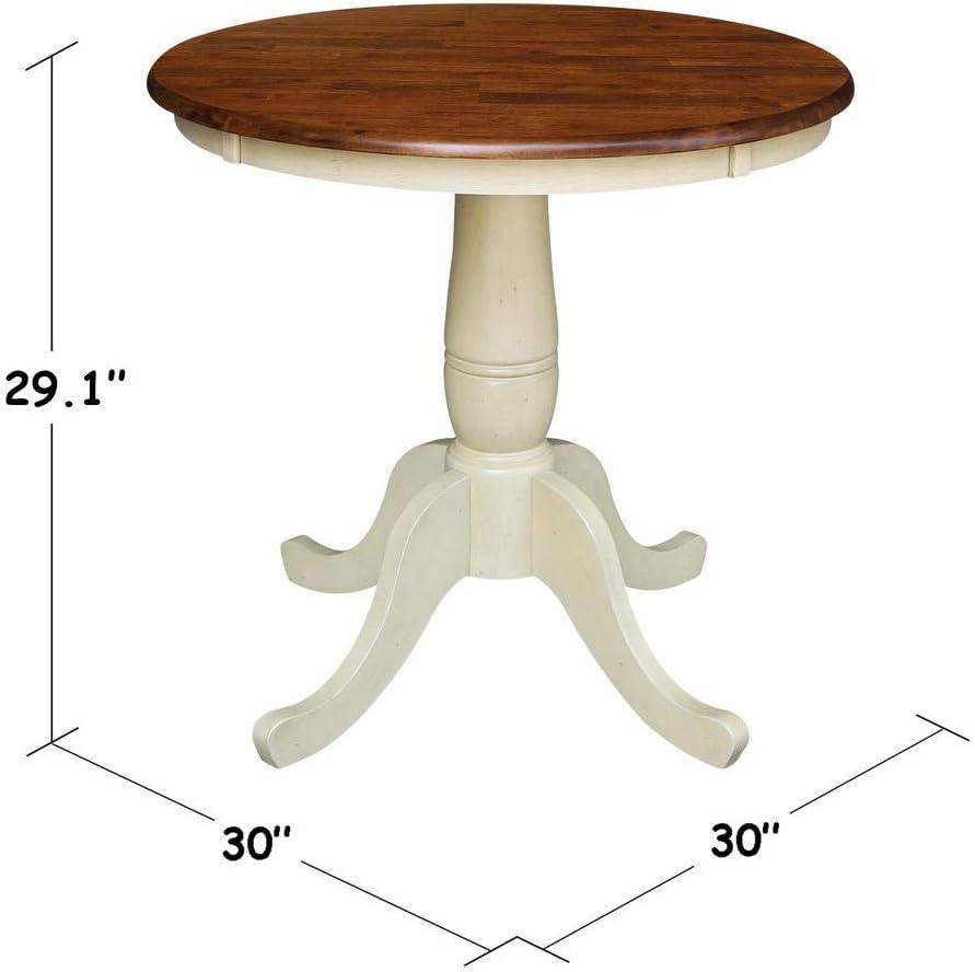 International Concepts 30" Round Top Pedestal Dining Table Antiqued Almond/Espresso: Mid-Century Style, Seats 4