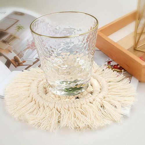2 Posavasos Bohemios de Macramé para Bebidas, Posavasos Absorbentes con Borla, Posavasos Redondos de Algodón Hechos a Mano de 7 Pulgadas para Mesa de Escritorio, Cocina, Oficina, Hogar, Bar, Protección de Mesa, Regalo de Inauguración de la Casa, Rosa