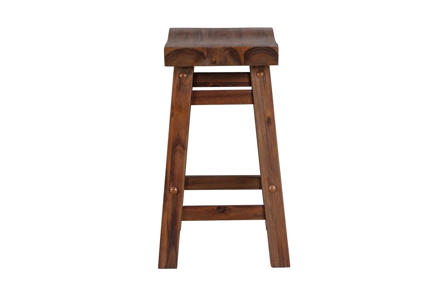 Set of 2 18" Sonoma Saddle Stools, Acacia Wood, Rustic Farmhouse - Boraam