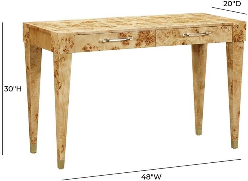 Maklaine Modern Contemporary Wood Work Desk in Natural Burl Finish