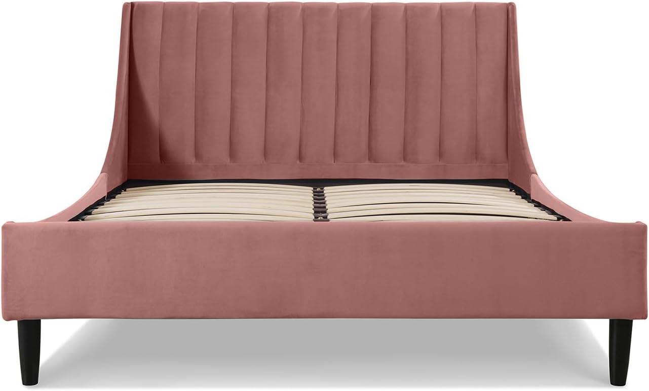 Ash Rose Velvet Upholstered Queen Bed with Vertical Tufting