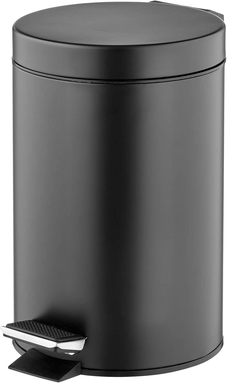 mDesign  3-Liter Round Metal Step Trash Can, Liner/Handle - Black