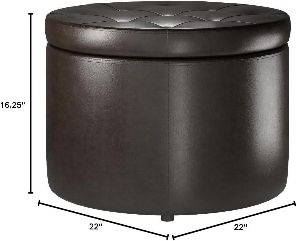 Convenience Concepts Designs4Comfort Round Shoe Storage Ottoman, Espresso Faux Leather