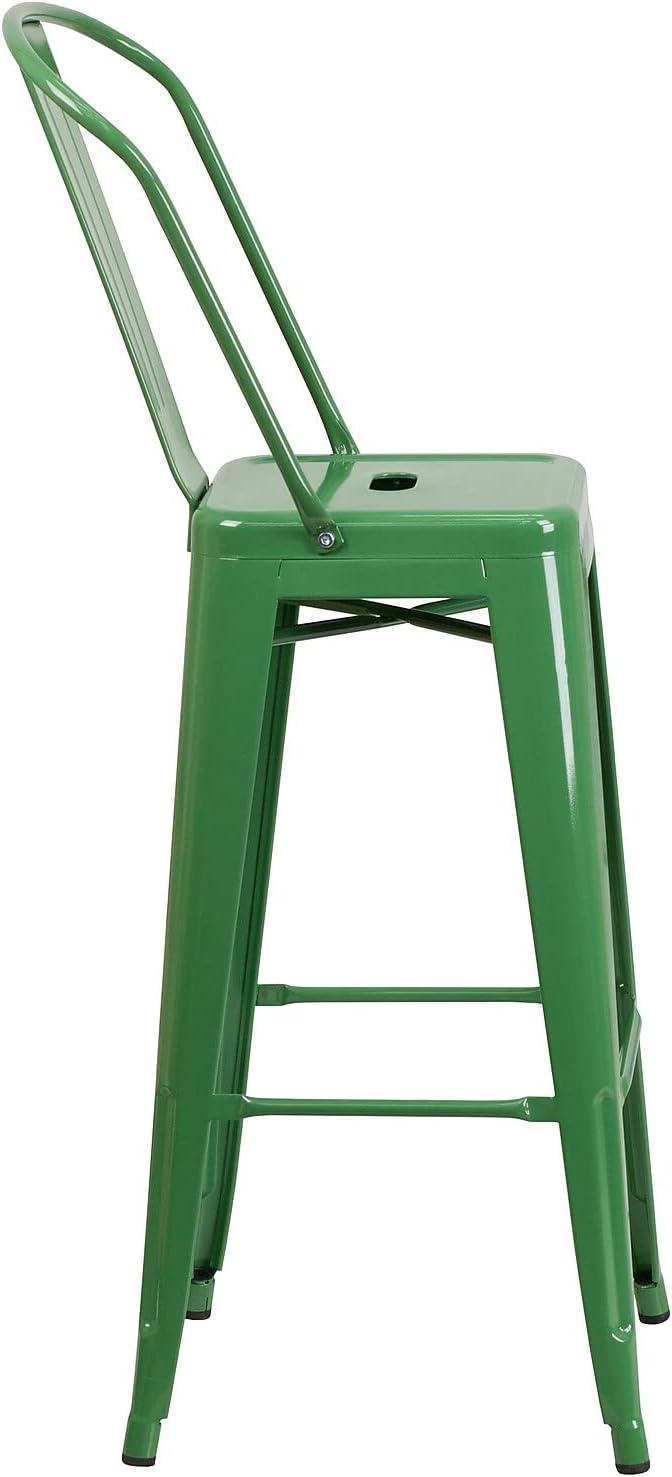 Flash Furniture Commercial Grade 30" High Green Metal Indoor-Outdoor Barstool with Removable Back