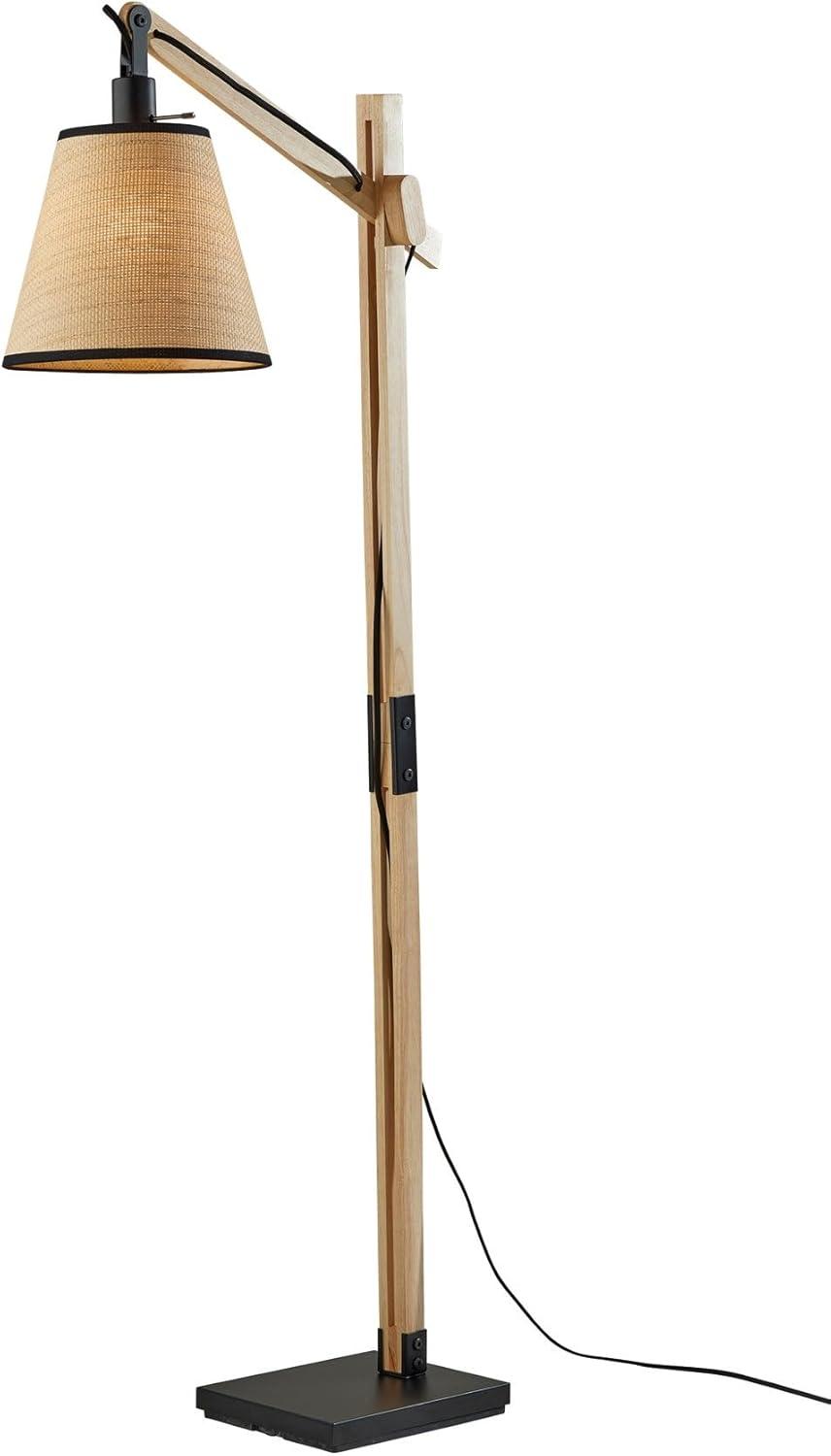 Walden Natural Wood Floor Lamp Black - Adesso: Adjustable Height & Arm, Rattan Shade