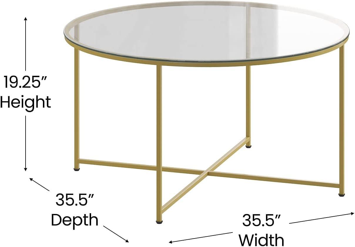 Flash Furniture Greenwich Collection Coffee Table - Modern Clear Glass Accent Table with Crisscross Brushed Gold Frame