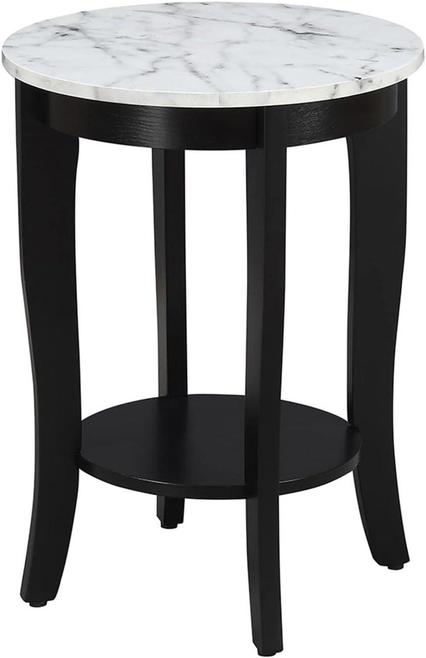 Elegant Heritage 18" Round Wood End Table with Shelf, White-Black