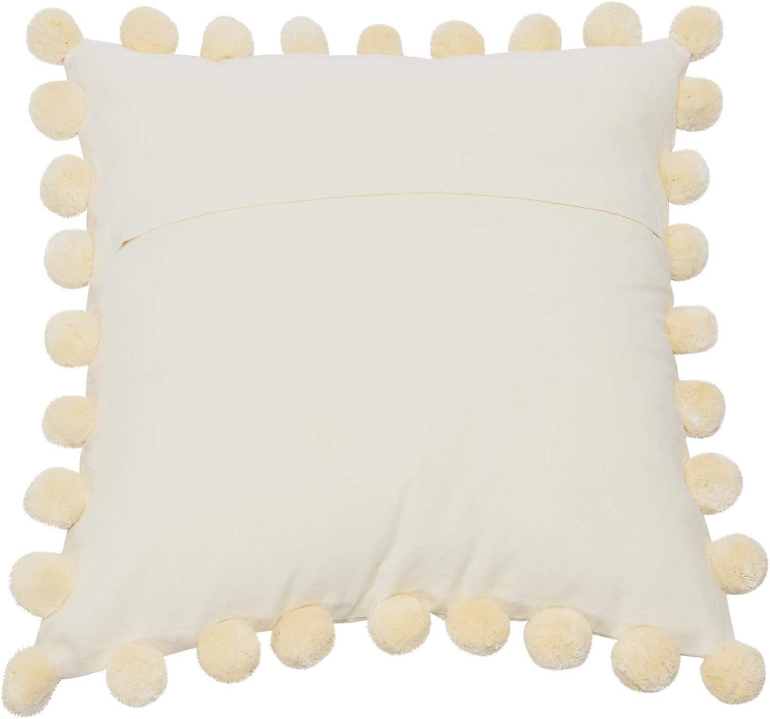 Creative Co-Op 20" Square Quilted Cotton Pillow Cover with Pom Pom Trim