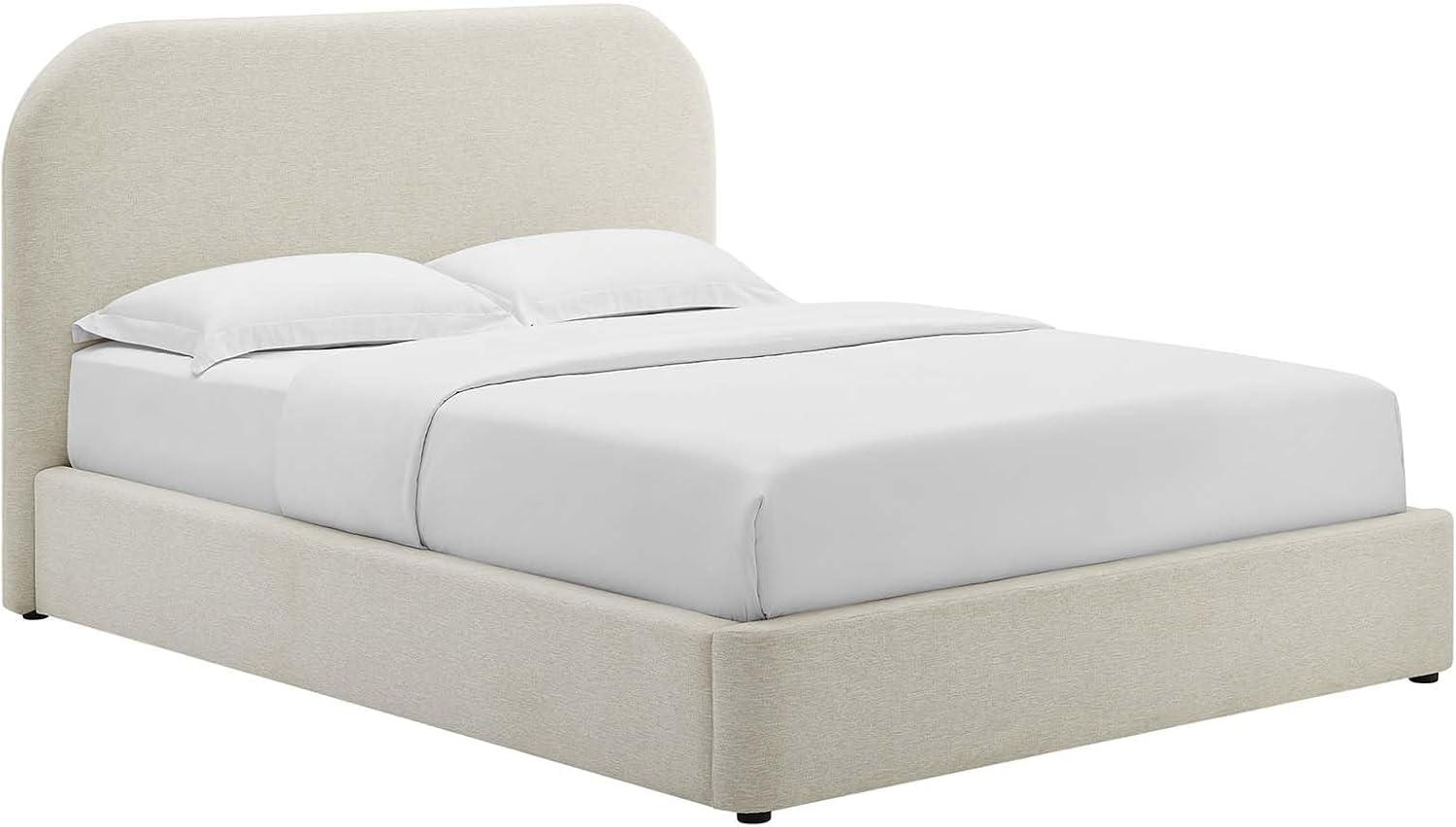 Ivory Velvet Upholstered Full Bed Frame with Curved Headboard