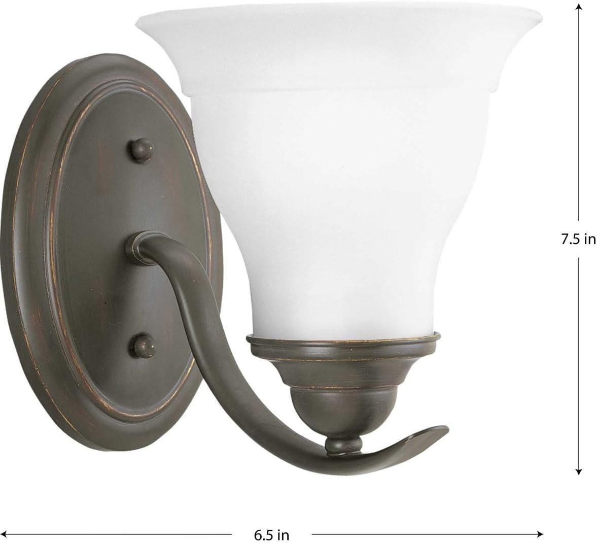 Progress Lighting Trinity 1-Light Bath Fixture, Ceramic, Antique Bronze, Etched Glass Shade