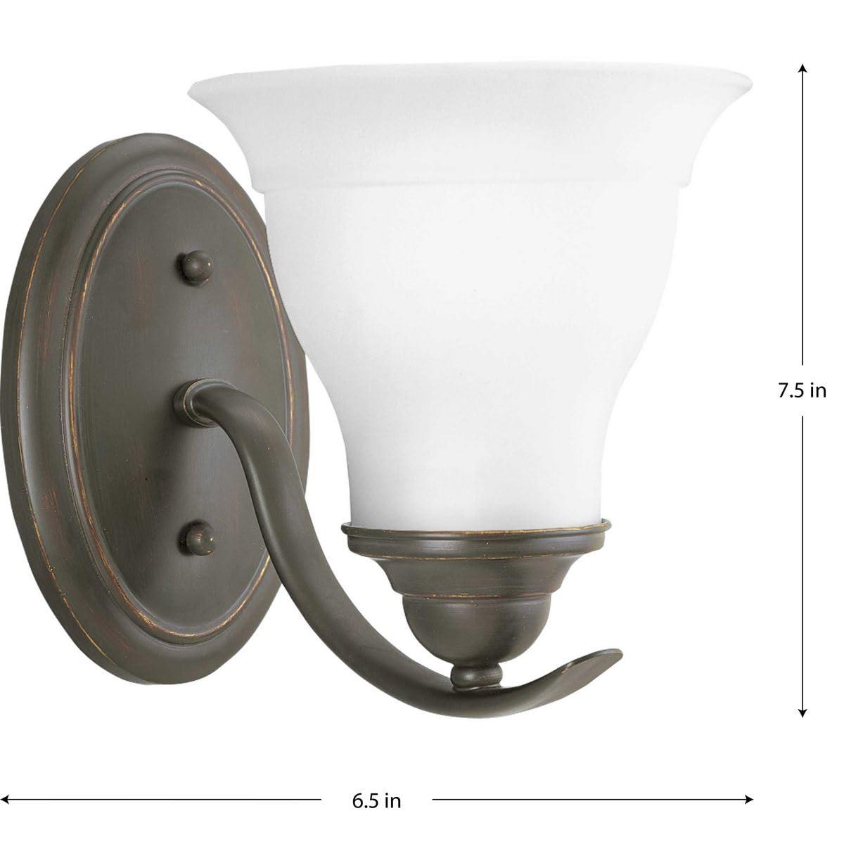 Progress Lighting Trinity 1-Light Bath Fixture, Ceramic, Antique Bronze, Etched Glass Shade