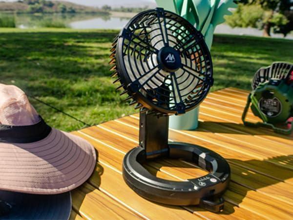 ayamaya Camping Fan, 20000mAh Rechargeable Tent Fan with Light, Remote, 9 Speeds Battery Powered Fans with Digital Display, Timer, Auto Oscillation & Hook for Camping, Outdoors