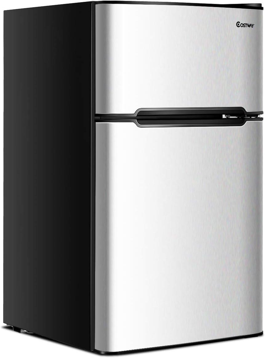 Costway Costway 3.2 Cubic Feet Portable Freestanding Mini Fridge with Freezer