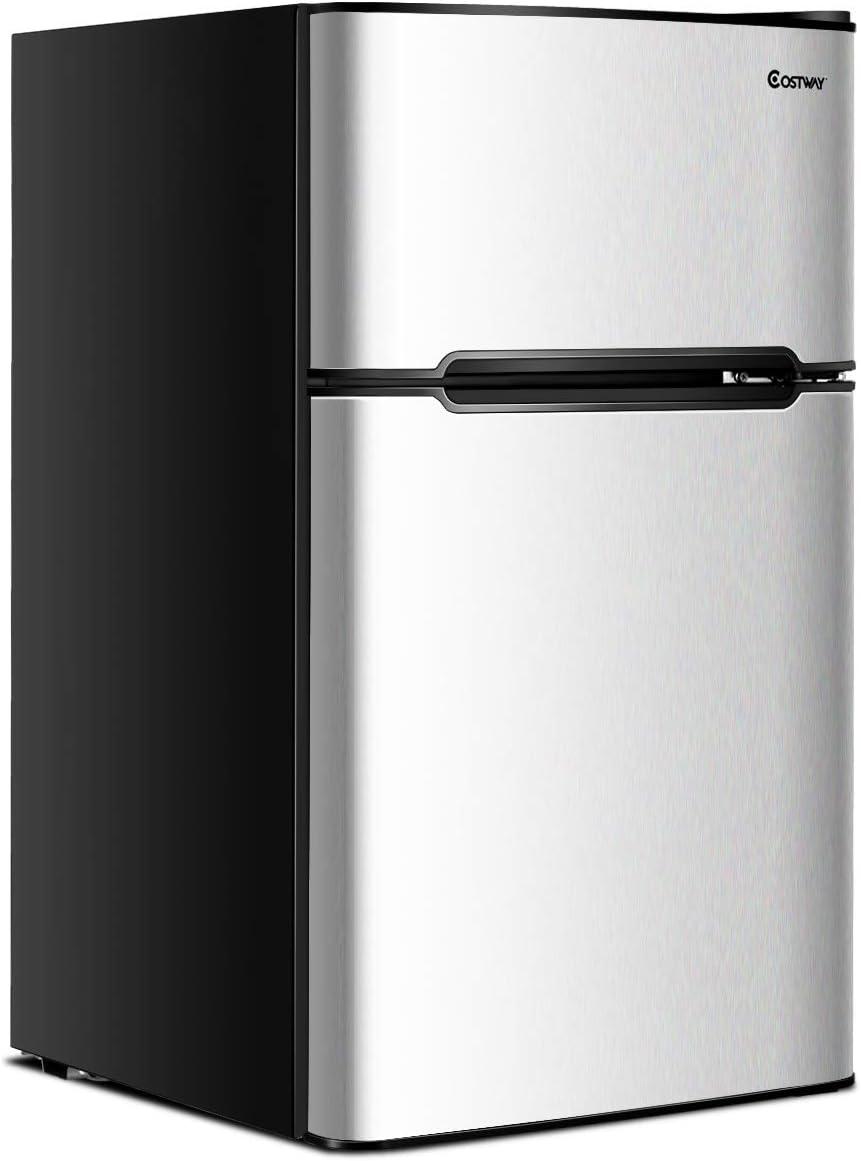 Costway Refrigerator Small Freezer Cooler Fridge Compact 3.2 cu ft. Unit Grey/Black/White