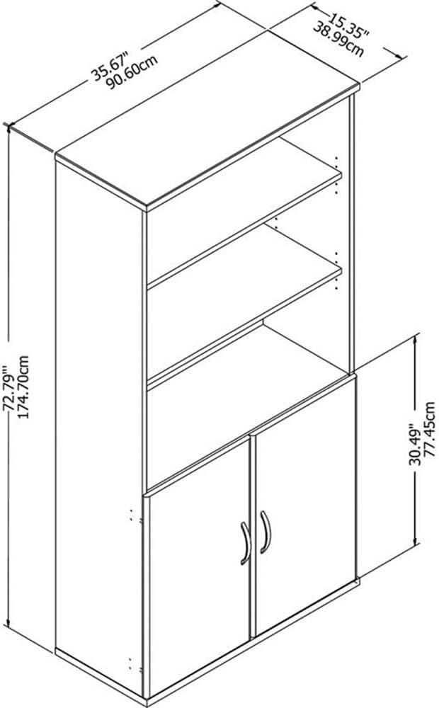 Studio C 5 Shelf Bookcase with Doors in Storm Gray - Engineered Wood