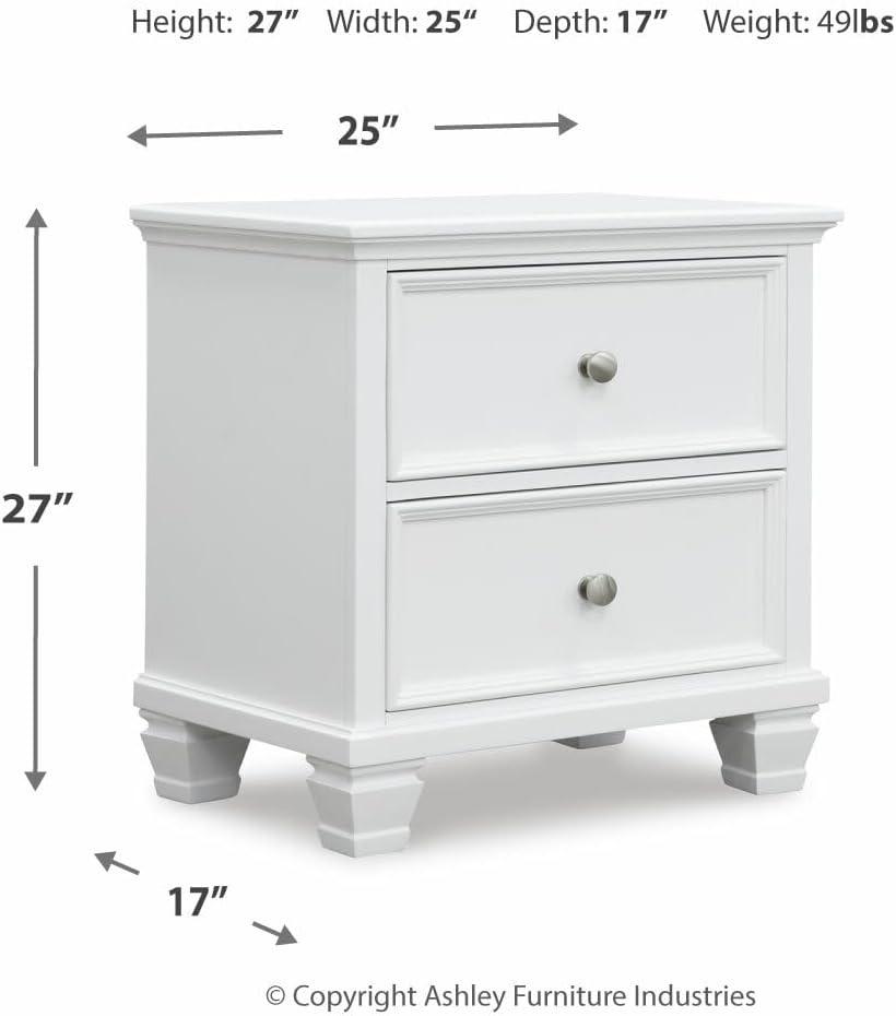 White Transitional 2-Drawer Nightstand with Metal Knobs