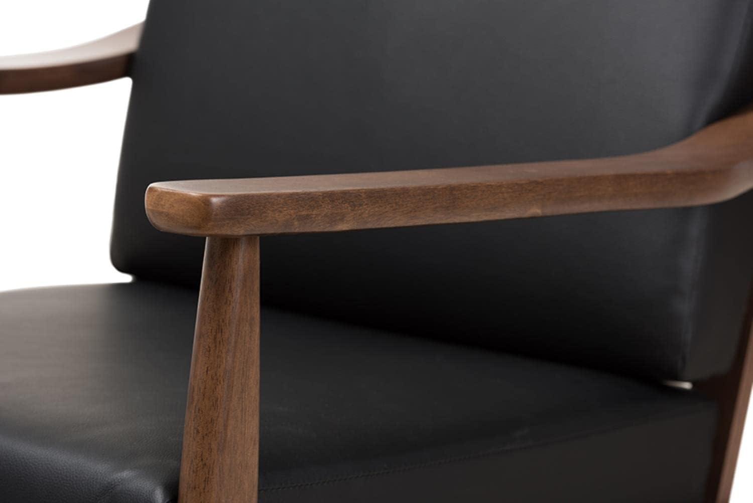 Venza Mid Century Modern Walnut Wood Faux Leather Lounge Chair Black - Baxton Studio: Indoor Armchair, Rubberwood Frame