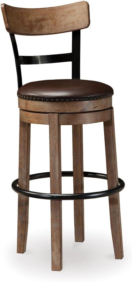 Pinnadel Tall Uph Swivel Barstool Light Brown - Signature Design by Ashley: 180-Degree Spin, Faux Leather Seat, Wire-Brushed Finish