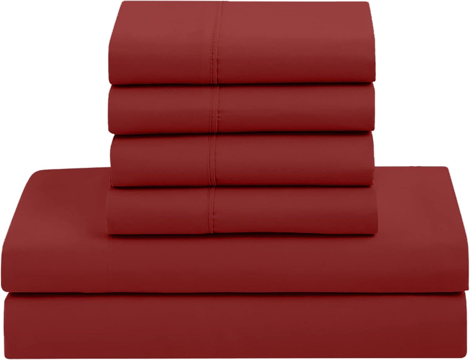 Bed-in-A-Bag Solid Color Comforter & Sheet Set Soft All Season Bedding, King, Red