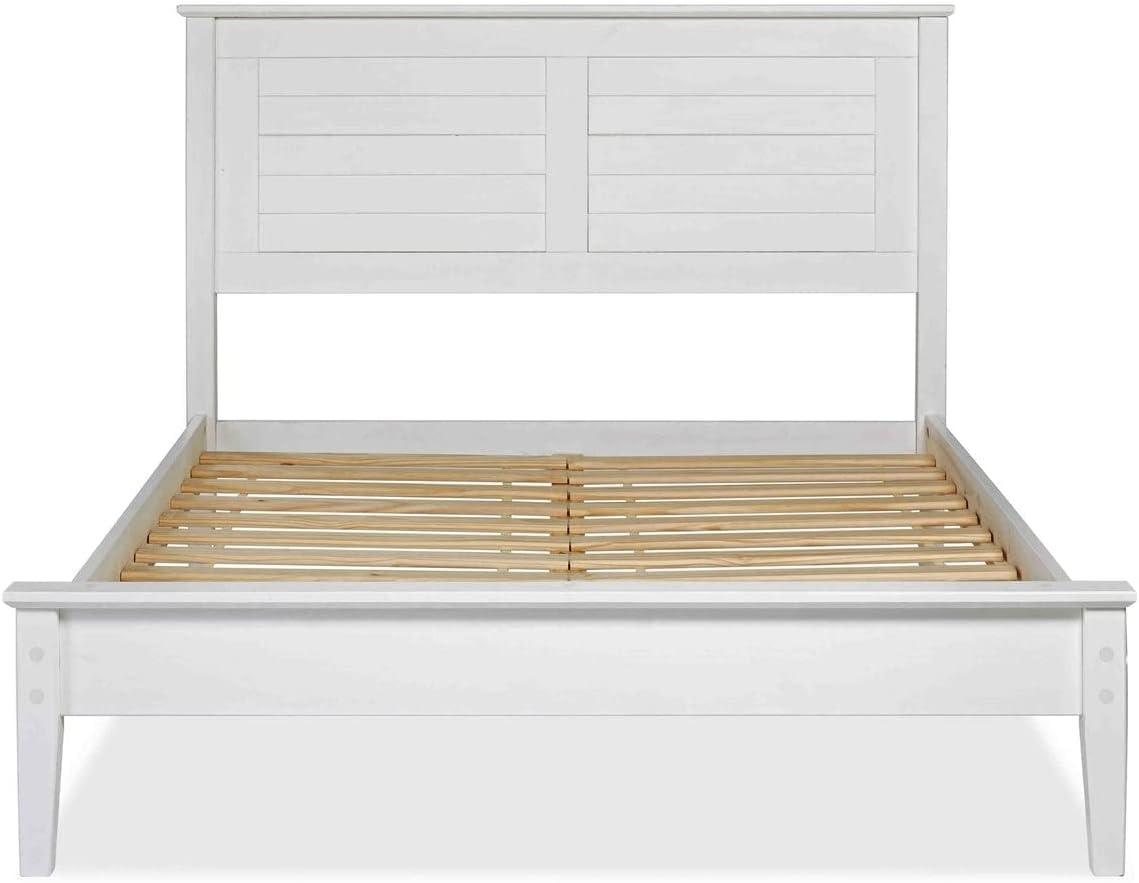 Brushed White Pine Queen Platform Bed with Louvered Headboard