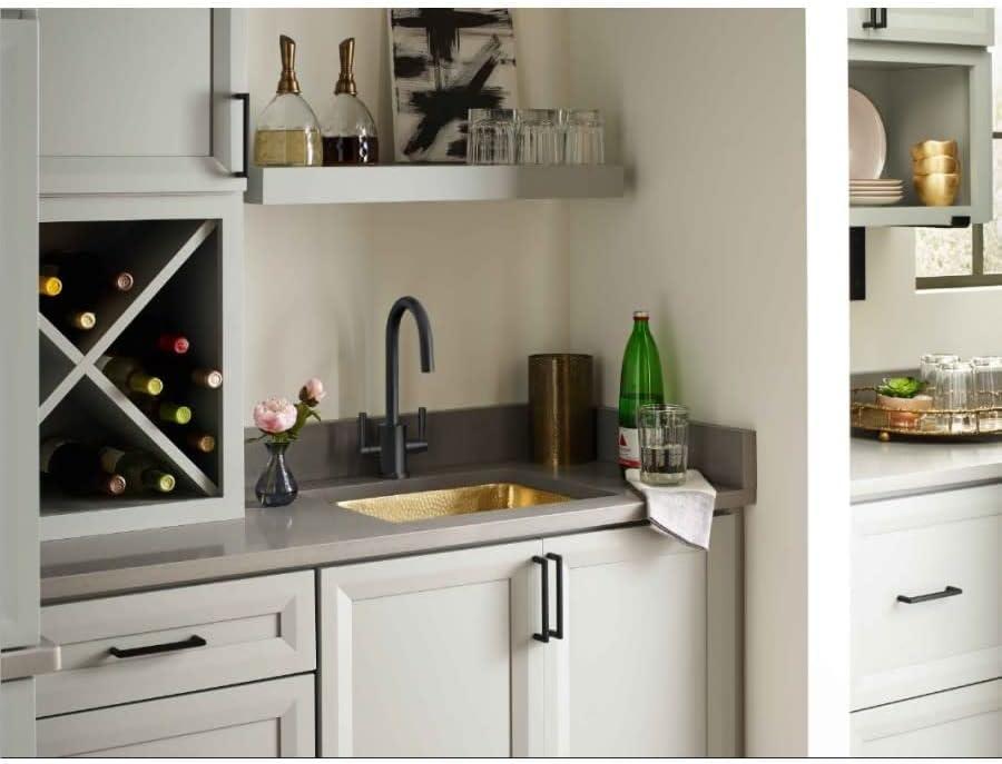 17" Hammered Brass Rectangular Single Basin Bar Sink