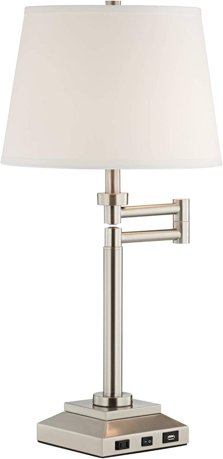 Brushed Nickel Swing Arm Desk Lamp with USB and AC Outlet