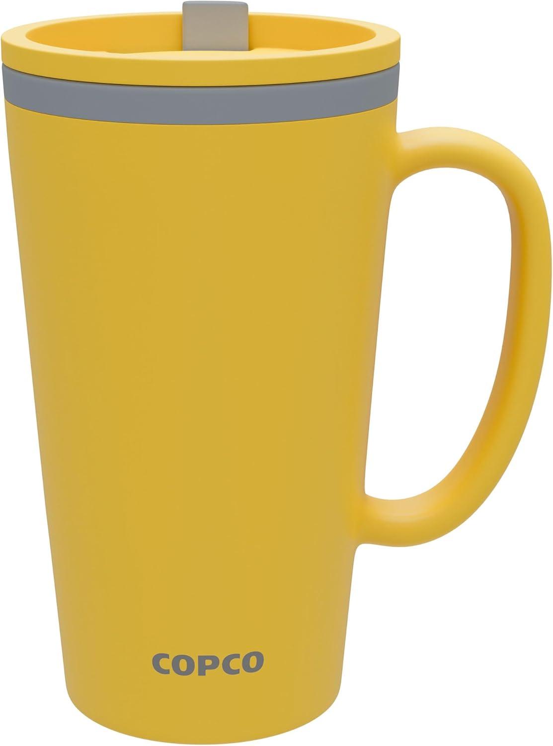 Copco Cone 16oz Insulated Travel Mug with Handle, Double Wall, Slide-Closure Lid, BPA-Free, Microwave & Dishwasher Safe, (Mustard)