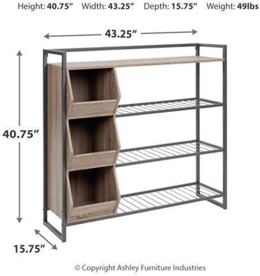 Transitional Black and Brown Metal Shoe Rack with Cubbies