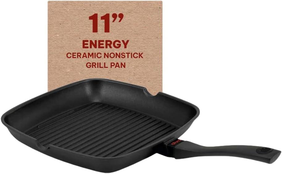 Alva Energy Cast Aluminum Grill Pan with 2 Handles - Nonstick, 11 inch