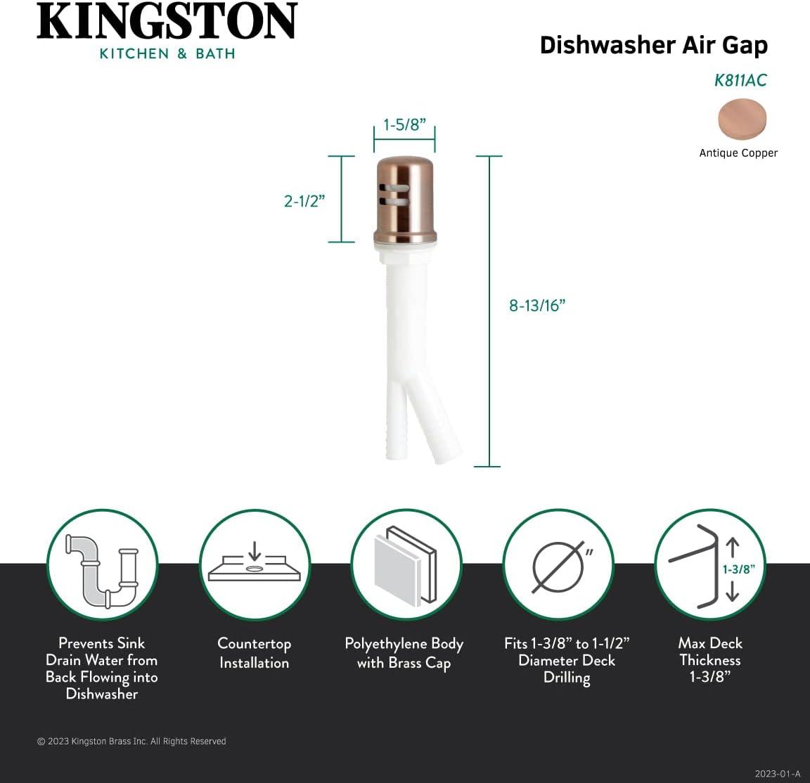 Kingston Brass Trimscape Dishwasher Air Gap with Brass Cover