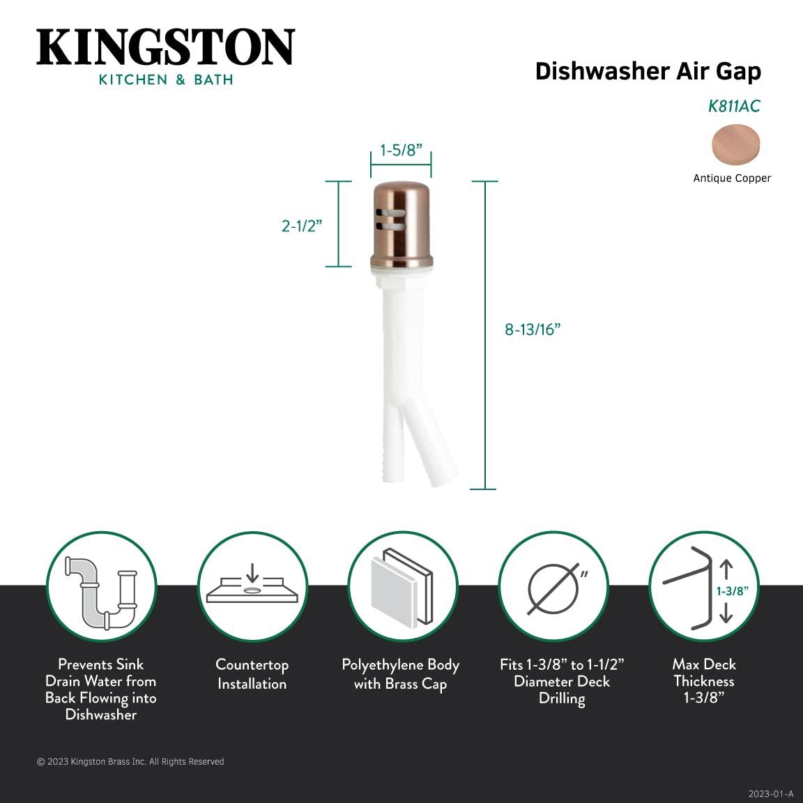 Kingston Brass Trimscape Dishwasher Air Gap with Brass Cover