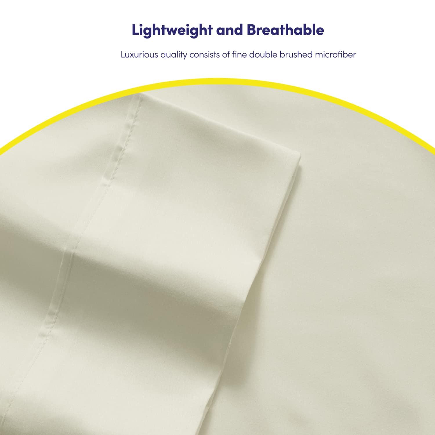 6 Piece Sheet Set, Deluxe Ultra Soft 1500 Series, Double Brushed Microfiber by Sweet Home Collection®- Queen, Ivory