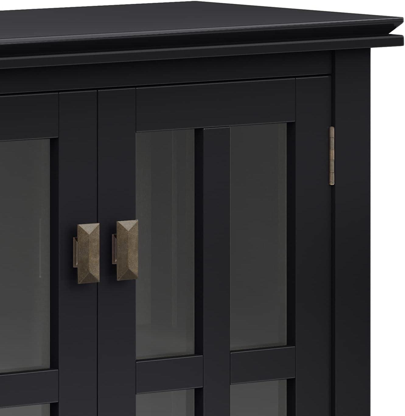 Simpli Home Artisan 30"W Solid Wood 2-Shelf Low Storage Cabinet with Glass Doors and Adjustable Shelves