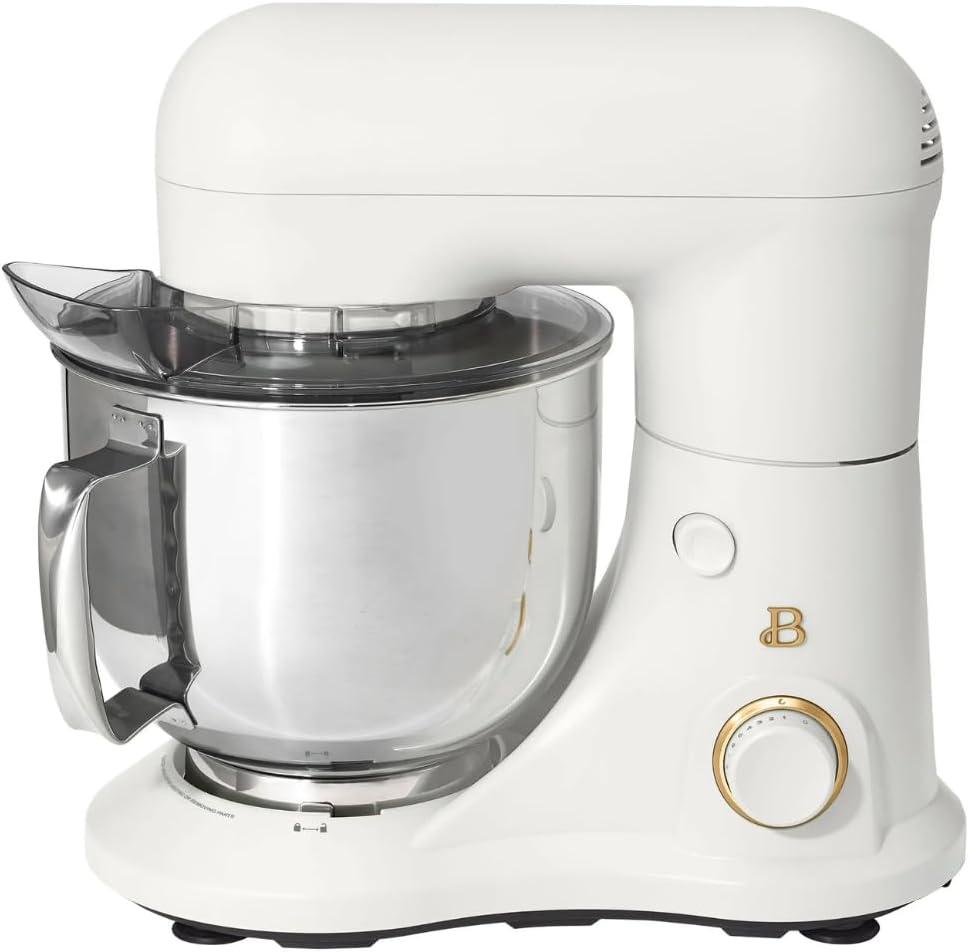 Beautiful 5.3 Qt Stand Mixer, White Icing with Flat Beater, Dough Hook, Balloon Whisk