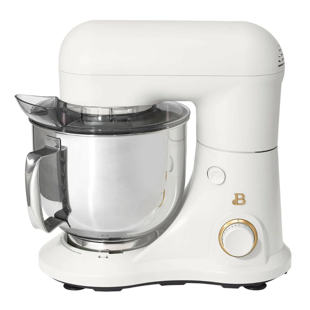 Beautiful 5.3 Qt Stand Mixer, White Icing with Flat Beater, Dough Hook, Balloon Whisk