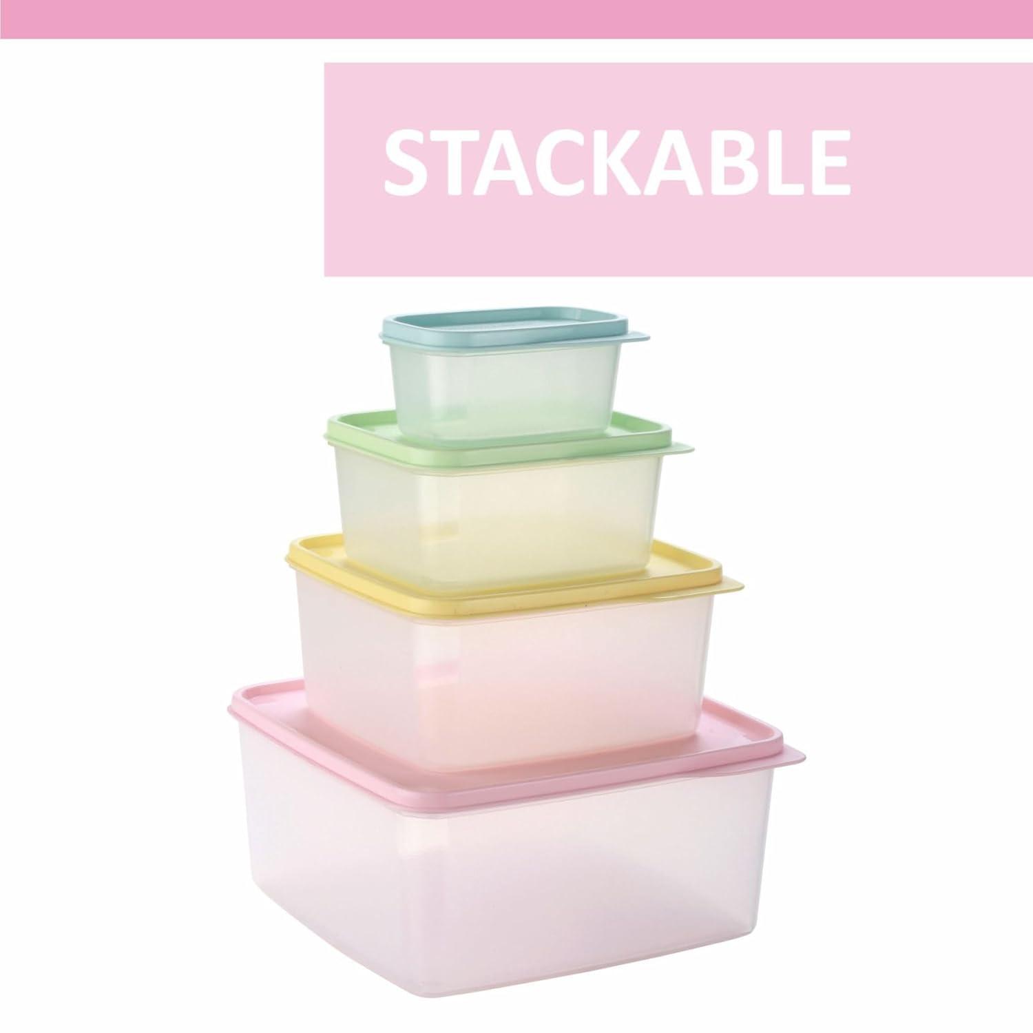 Food Storage Containers with Lids Set of 4 - 5oz, 16oz, 27oz, 84oz Leakproof Airtight Food Storage Containers – Non-BPA Transparent Plastic Containers for Food – Space Saving Nesting Design